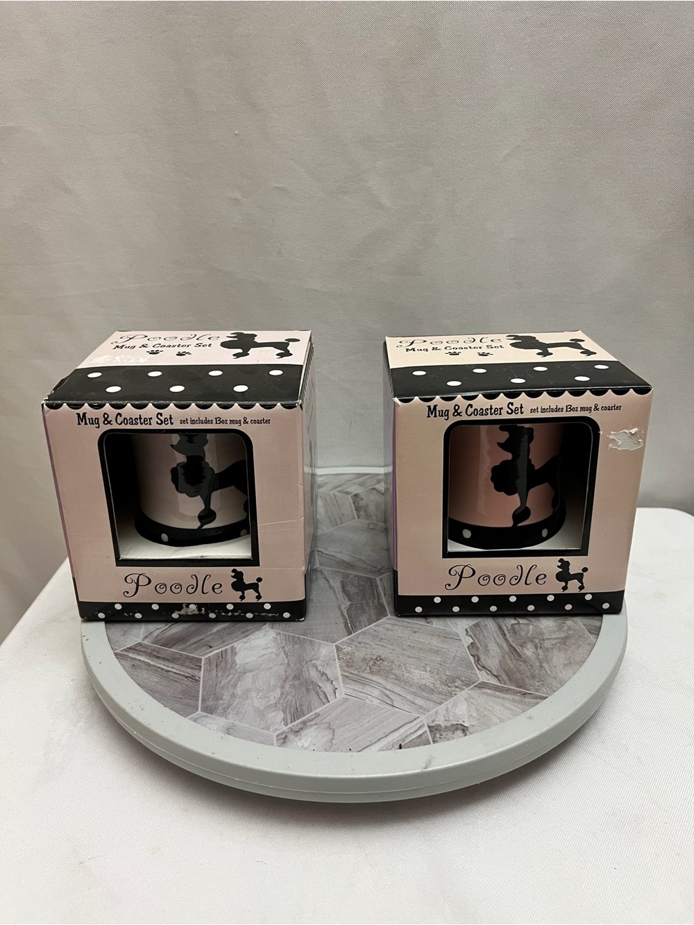 Set of 2 HuesnBrews Poodle Mug & Coaster Sets Pink Black 13 Oz Dog Lover - Picture 2 of 14